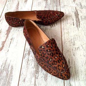 Madewell Calf Hair Leopard Loafers - 9 brown tan Smoking Slippers